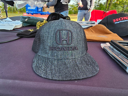 Honda H logo Black Denim Flatbrim Hat (Mesh Back)