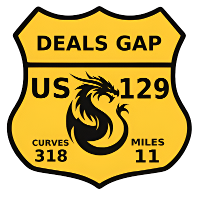 Deals Gap decal, Tail of the Dragon sticker, US 129 road sign vinyl decal, motorcycle enthusiast accessories, sports car decals, US 129 vinyl sticker, Tail of the Dragon souvenirs, Deals Gap memento, road trip decals.