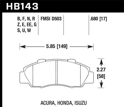 Hawk Blue 9012 Street Front Brake Pads 97-01 Honda Prelude | HB143E.680