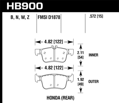 Hawk HPS 5.0 Rear Brake Pads for 17-24 Civic Type-R FK8 FL5 | Integra Type-S | HB900B.572